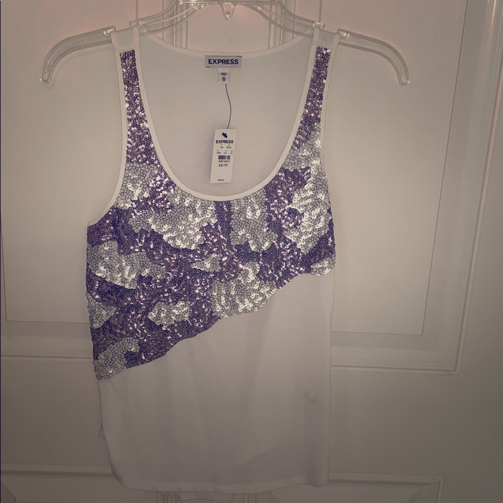 WHITE SEQUIN TOP FROM EXPRESS NEW WITH TAGS SZ XS